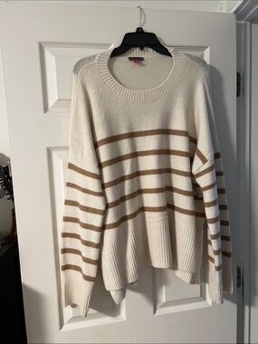 Vince Camuto Cream Sweater with Tan Stripes